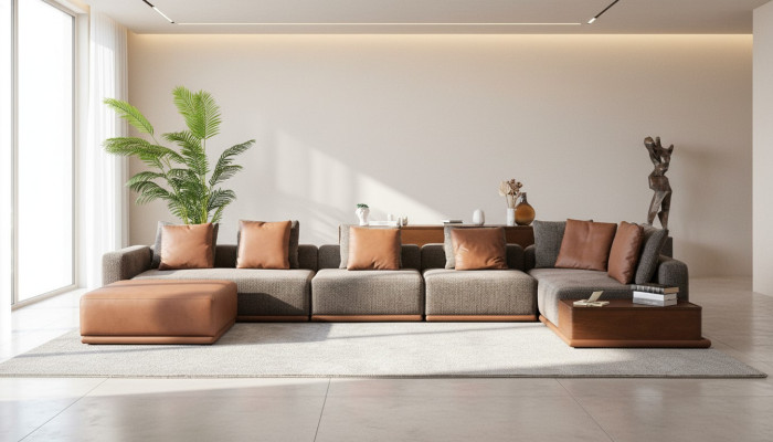 Zitbank met bekleding Hoekbank L-vormig Hoekbank Stoffen bank Moderne Bank Grijs