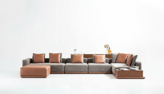 Zitbank met bekleding Hoekbank L-vormig Hoekbank Stoffen bank Moderne Bank Grijs