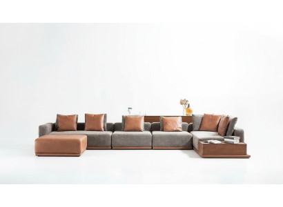 Zitbank met bekleding Hoekbank L-vormig Hoekbank Stoffen bank Moderne Bank Grijs