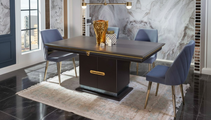 Luxe roestvrijstalen eetkamerset Moderne eettafel 4x gestoffeerde stoelen