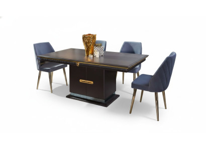 Luxe roestvrijstalen eetkamerset Moderne eettafel 4x gestoffeerde stoelen