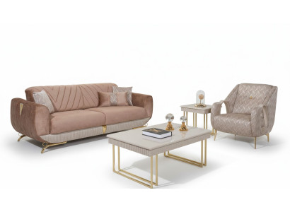 Beige woonkamerset Luxe 3-zits fauteuil Bijzettafel