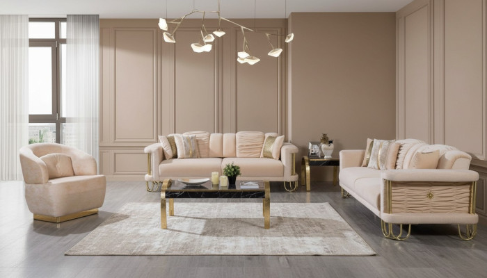 Moderne Beige Bankstel 3+3+1 Zits Designer Beklede Fauteuil Meubels