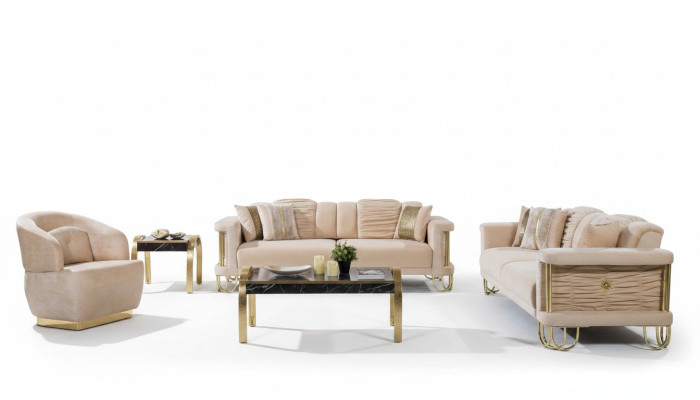 Moderne Beige Bankstel 3+3+1 Zits Designer Beklede Fauteuil Meubels