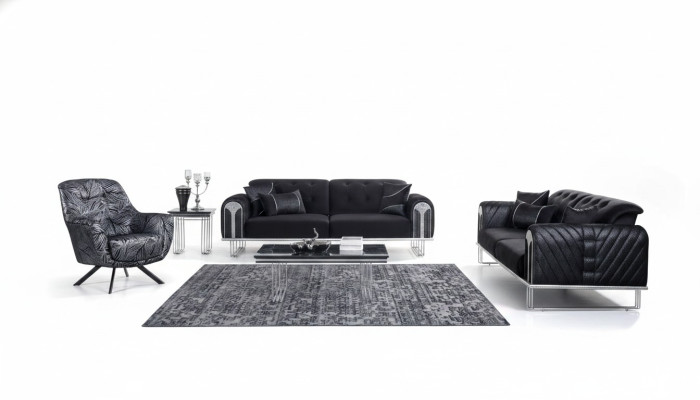 Zwarte woonkamersofaset 2x Driezitsdesigner gestoffeerde fauteuil