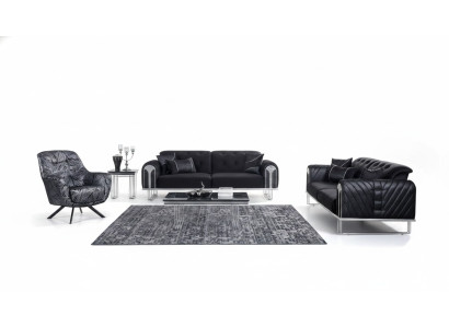 Zwarte woonkamersofaset 2x Driezitsdesigner gestoffeerde fauteuil