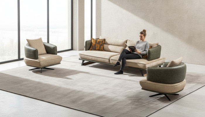 Woonkamer Modern Bankstel Designer Bankstel Zitgroep Bekleding 3-zits 2x Fauteuil