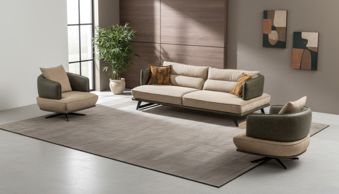Woonkamer Modern Bankstel Designer Bankstel Zitgroep Bekleding 3-zits 2x Fauteuil