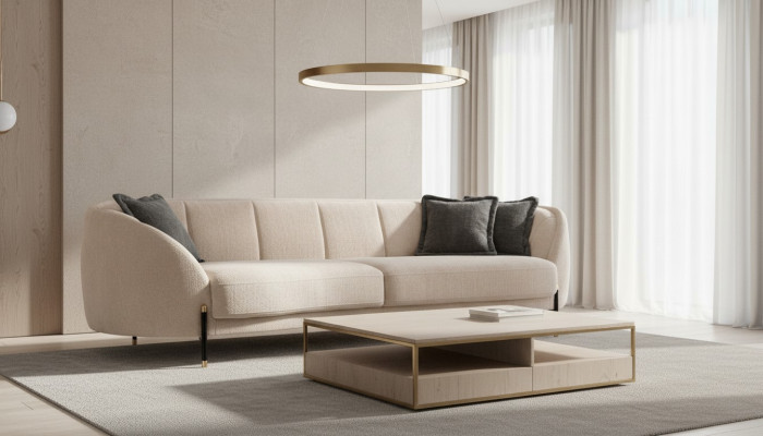 Bank kussen Beige Design Bank 4-zits bankstellen Textiel Design Bank Meubels nieuw