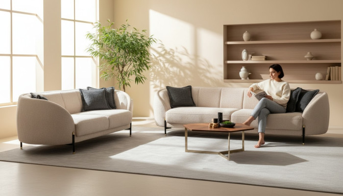 Moderne Bank 3-zits Beige Hoogwaardige Gestoffeerde Bankstellen Design Textiel Nieuw