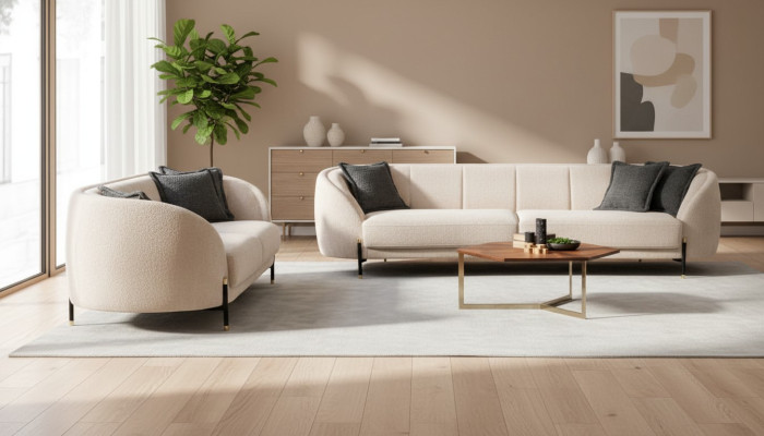 Moderne Bank 3-zits Beige Hoogwaardige Gestoffeerde Bankstellen Design Textiel Nieuw