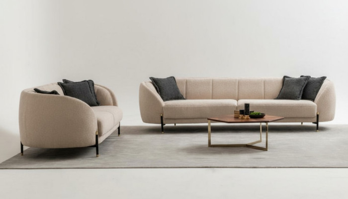 Moderne Bank 3-zits Beige Hoogwaardige Gestoffeerde Bankstellen Design Textiel Nieuw