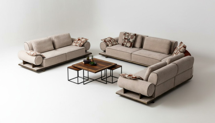 Stoffen bank bankwoonlandschap hoekontwerp modern bankstel hoekbank L-vorm beige nieuw