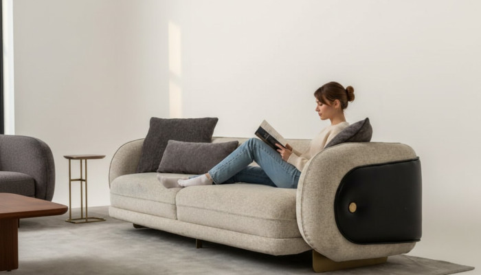 Woonkamer textiel sofa, 3-zits luxe meubels zitontwerp bank loungeset nieuw.   Woonkamer textielbank, 3-zits luxe meubels zitontwerp bank loungeset nieuw.