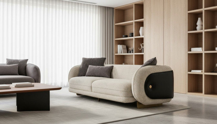 Woonkamer textiel sofa, 3-zits luxe meubels zitontwerp bank loungeset nieuw.   Woonkamer textielbank, 3-zits luxe meubels zitontwerp bank loungeset nieuw.