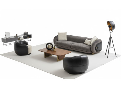 Moderne grijze bankstel set met 3-zits banken en 2 fauteuils woonkamerset