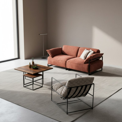 Woonkamer roze textielbank van 3 zits luxemeubels zit lounge design nieuw