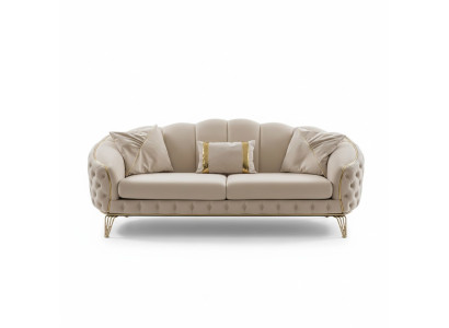 Moderne Chesterfield Beige Woonkamer Bankstel x2 3-Zits Gestoffeerde Fauteuil