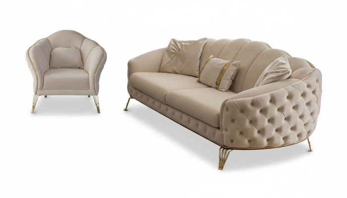Woonkamer Complete set 3-delig Modern Driezitsbank Bank Luxe 2x Fauteuil