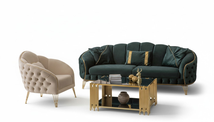 Stijlvolle woonkamer compleet 3-delig driezitsbank luxe 2x fauteuil