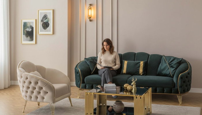 Compleet woonkamer 3-delig stijlvol driezitsbank bank luxe 2x fauteuil