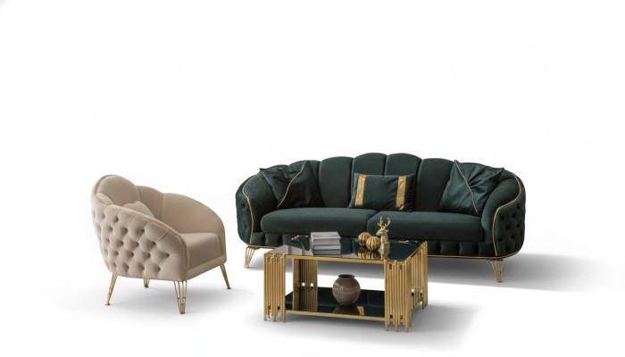 Compleet woonkamer 3-delig stijlvol driezitsbank bank luxe 2x fauteuil