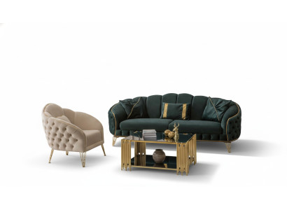 Compleet woonkamer 3-delig stijlvol driezitsbank bank luxe 2x fauteuil