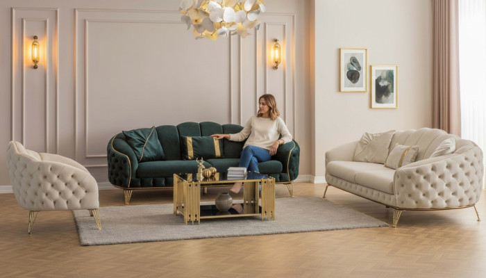 Compleet woonkamer 4-delig stijlvol x2 3-zitsbank Modern 2x fauteuil