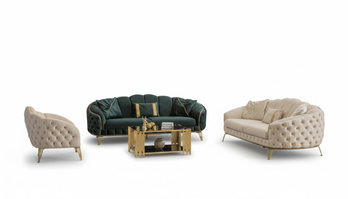 Compleet woonkamer 4-delig stijlvol x2 3-zitsbank Modern 2x fauteuil