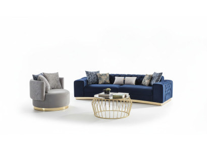 Bankstel Volledig gestoffeerde bank Blauw Driezits Modern Stoel nieuw