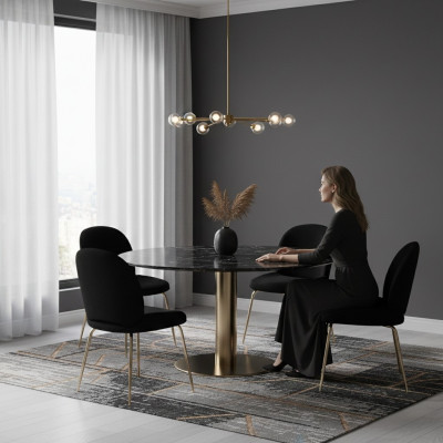 Garnituurgroep Zwarte Stoelen 4x Stoel Set Textiel Bekleding Zitplaats Roestvrij Staal