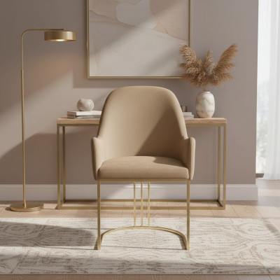 Gouden roestvrijstalen moderne gestoffeerde eenzitter ontwerper 1x fauteuil.