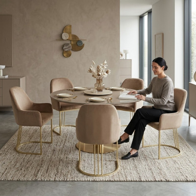 Groep Set 6x Stoel Stoel Ontwerp Stof Beklede Stoelen Eetkamer Textiel