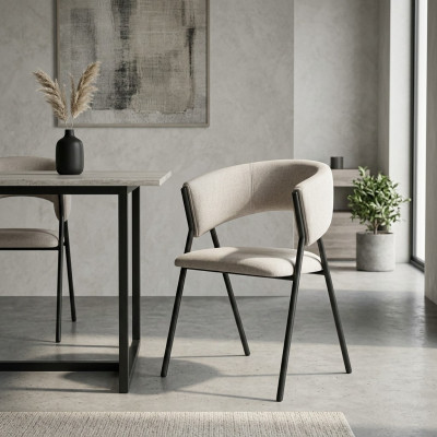 Lichtgrijze eetkamerstoel Designer gewatteerde zitplaats metalen frame eenzitter