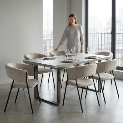Eetkamer Grijs Textiel Groep Set 4x Stoel Stoel Ontwerp Stof Beklede Stoelen