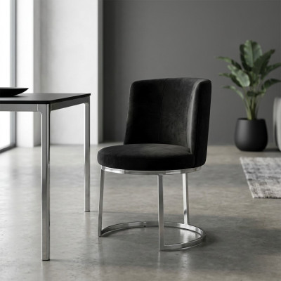 Zwarte designstoel met roestvrijstalen onderstel Moderne eetkamerstoelen Nieuw