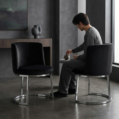 Zwarte design 2 stoelen met roestvrij stalen poten Moderne eetkamerstoelen.