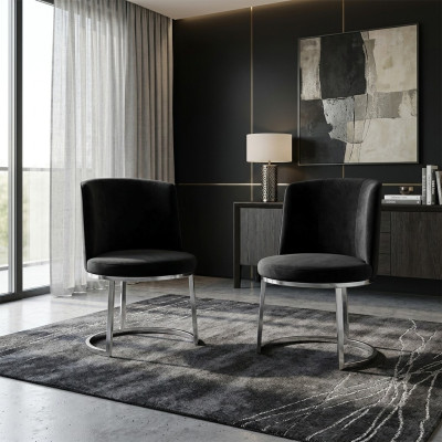 Zwarte design 2 stoelen met roestvrij stalen poten Moderne eetkamerstoelen.