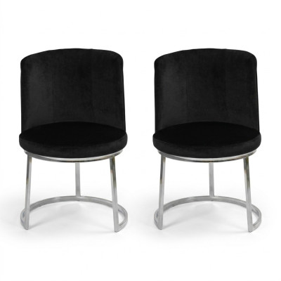 Zwarte design 2 stoelen met roestvrij stalen poten Moderne eetkamerstoelen.