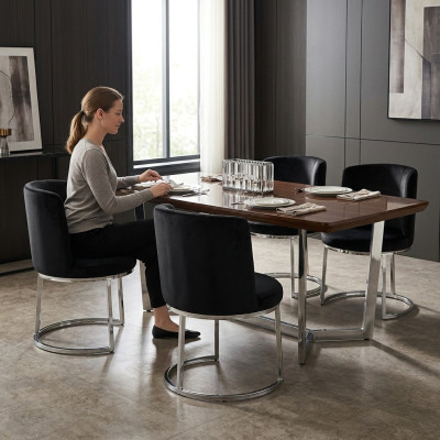Zwarte designerstoelen 4x met roestvrijstalen poten Moderne eetkamerstoelen