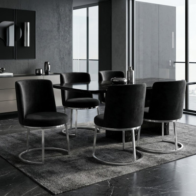 Zwarte designerstoelen 4x met roestvrijstalen poten Moderne eetkamerstoelen