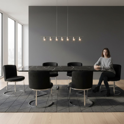 Moderne zwarte designer 6x stoelen met roestvrijstalen poten eetkamerstoelen