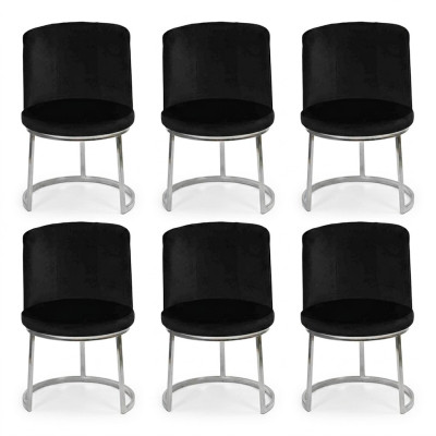 Moderne zwarte designer 6x stoelen met roestvrijstalen poten eetkamerstoelen