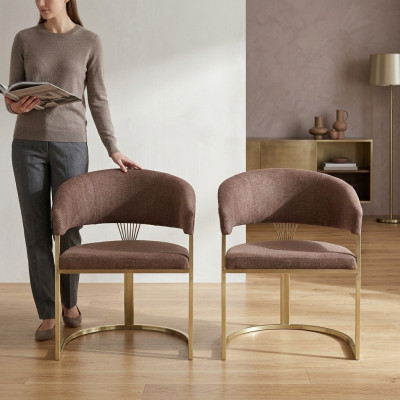 Moderne eetkamer 2x stoelen designer luxe roestvrijstalen elementen textiel nieuw