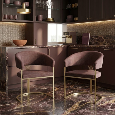 Moderne eetkamer 2x stoelen designer luxe roestvrijstalen elementen textiel nieuw