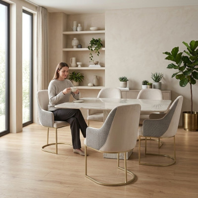 Moderne gestoffeerde stoel 6x Stoelen Eetkamerstoel Hoogwaardige Keukenstoel Multicolor