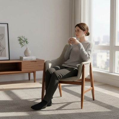 Eetkamerstoel Stoel Keukenstoel Fauteuil Hout Stof Modern Grijs Stoel