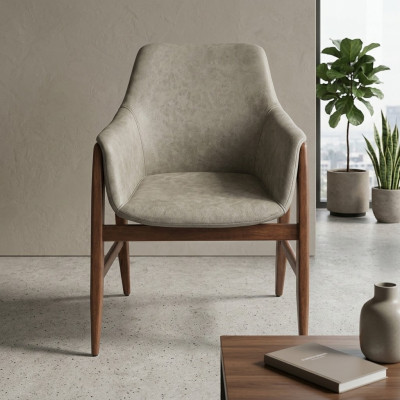 Eetkamerstoel Stoel Keukenstoel Fauteuil Hout Stof Modern Grijs Stoel