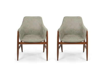 Eetkamerstoel 2x stoelen Keukenstoel Armstoel Hout Stof Modern Grijs Stoel