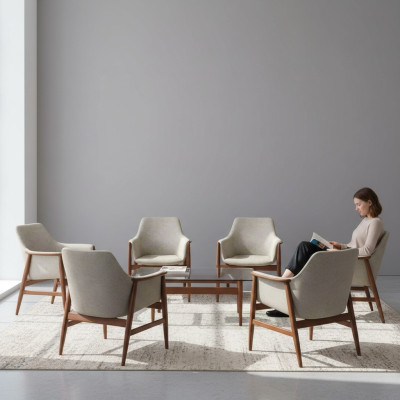 Moderne grijze eetkamerstoel 6x stoelen keukenstoel leunstoel hout stof